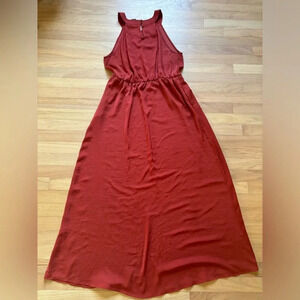 Rachel Zoe Size 12 Rust Burnt Orange high Neck Lightweight Sleeveless Maxi Dress